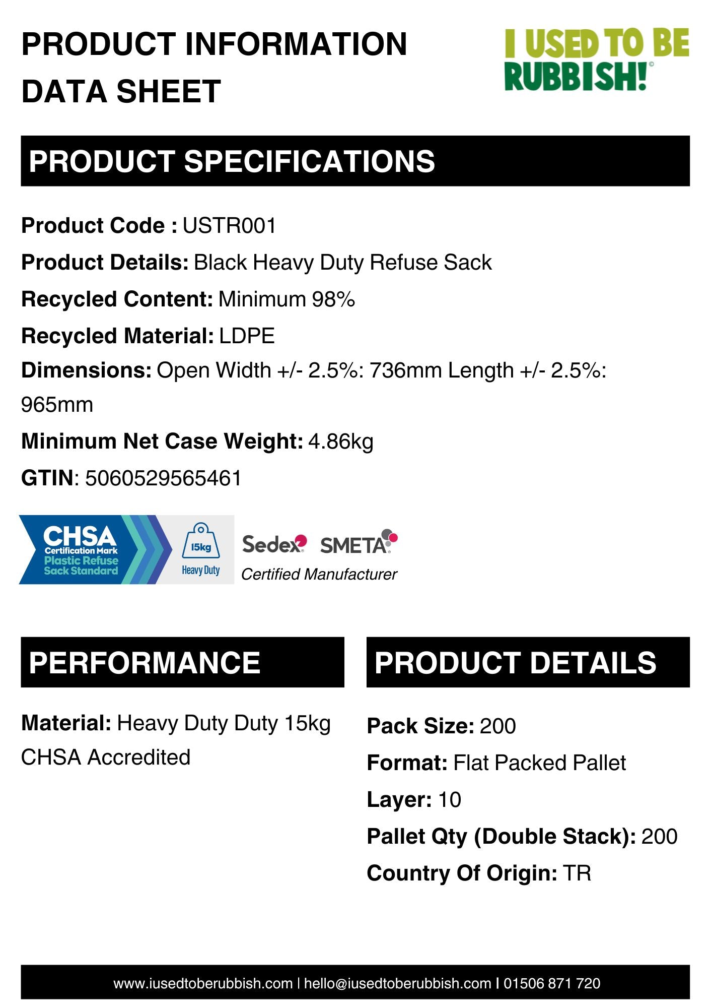PALLET - Recycled Heavy Duty Refuse Sacks 100ltr - 99 x 200pk - Black - (USTR001)